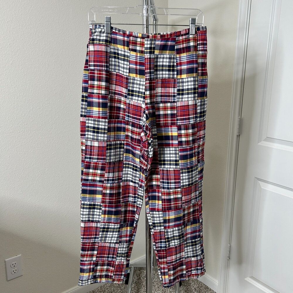 Talbots Pants Womens 8 Red Madras Patchwork Plaid Cotton Lined Vintage USA Made